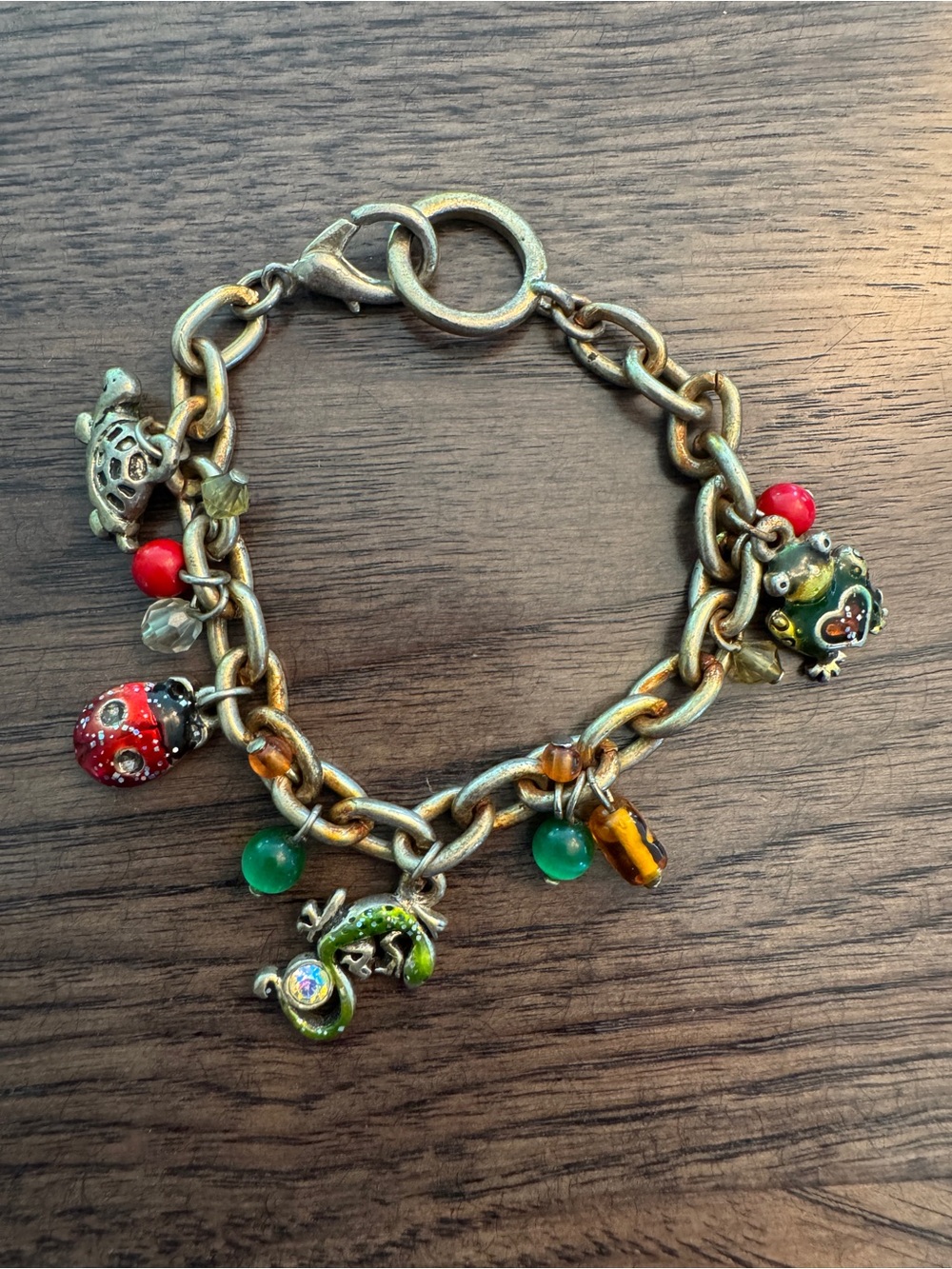 AJMC  charm bracelet Turtle, Ladybug, Frog, Snail, Lizard Stones Colorful